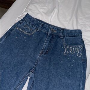 Women's Blue Jeans with Rhinestone Detailing